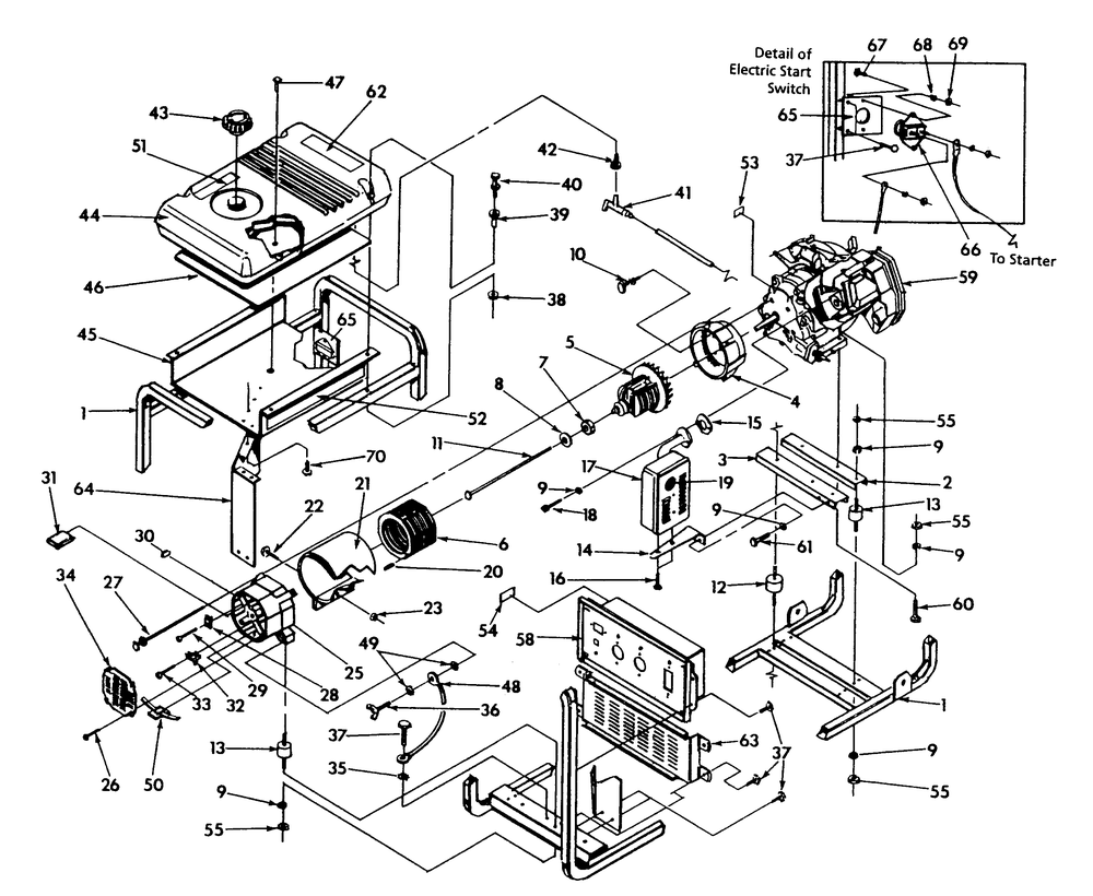 Generator Cradle Diagram and Parts List for 9861-0-1N167  Briggs and Stratton Generator